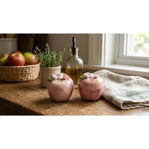 Vintage Pink Apple Salt and Pepper Shakers - Hand Painted Blossom Ceramic 2.5"